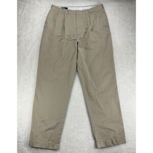 Vintage Polo By Ralph Lauren Chino Pants Mens 35x34 Beige Hammond Pleated Cotton